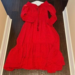 Chelsea & Violet Swiss Red Dot Boho Maxi Dress